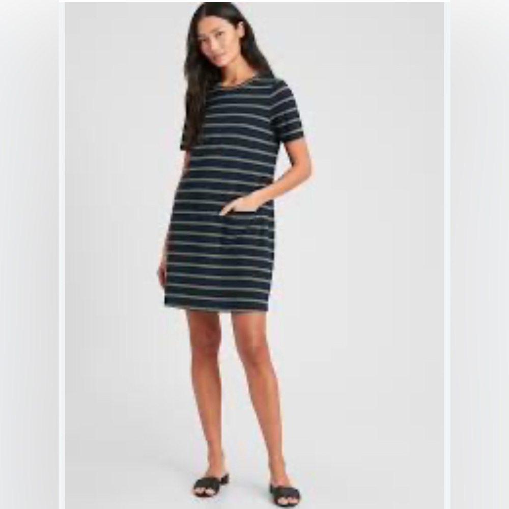 Banana Republic Striped NWOT TShirt Dress, Navy/Green Size L Tall